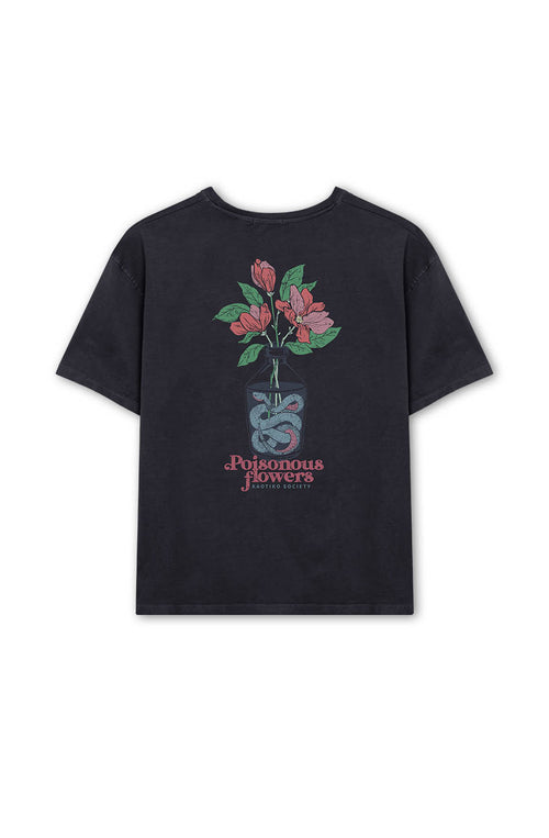 T-shirt Washed Poisonous Flowers Noir