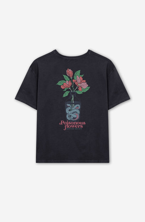 T-shirt Washed Poisonous Flowers Noir