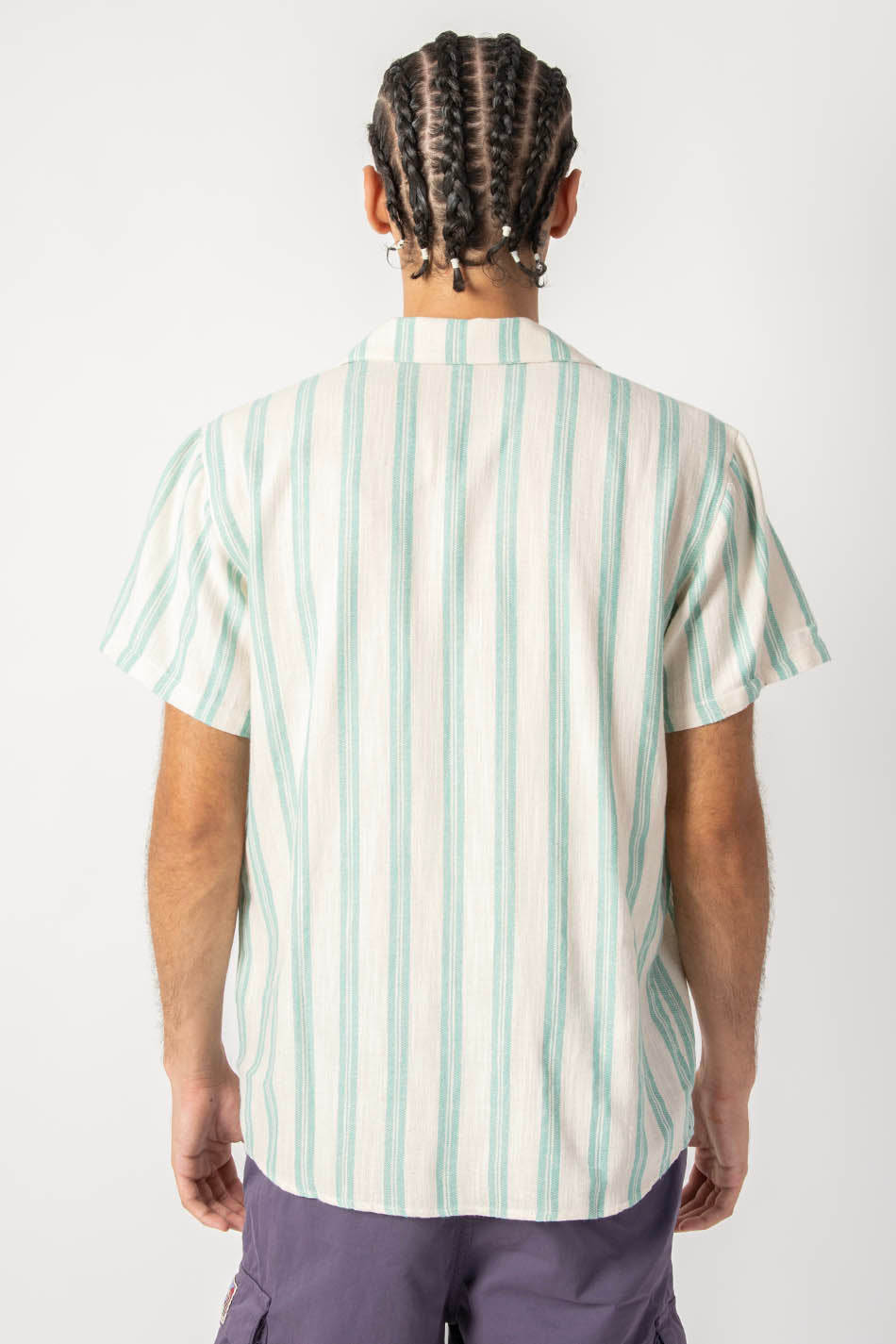 SHIRT M/C OZAN STRIPES IVORY/AQUA