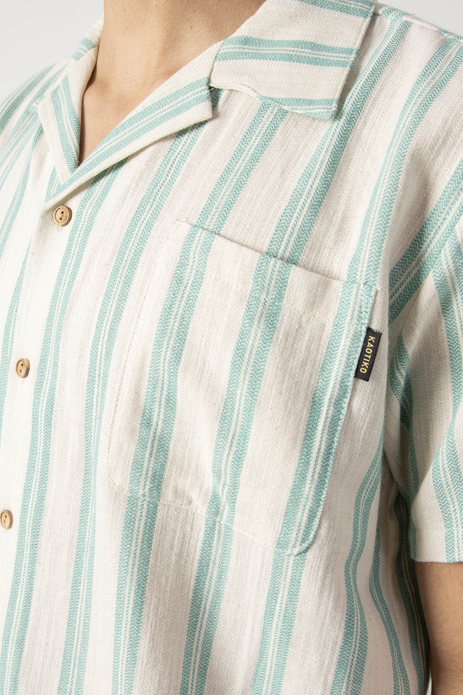 SHIRT M/C OZAN STRIPES IVORY/AQUA