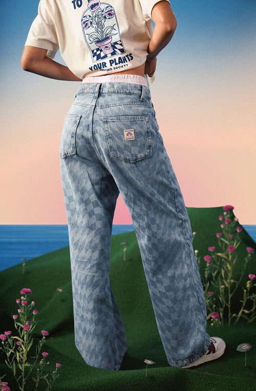 Loose Laser Check Denim Trousers