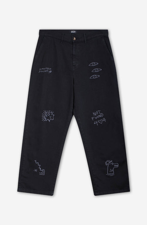 Relaxed Urban Embroidered Black Pants