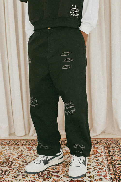 Pantalón Relaxed Urban Embroidered Black