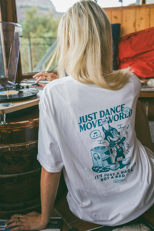 T-shirt blanc délavé Just Dance Cat Music