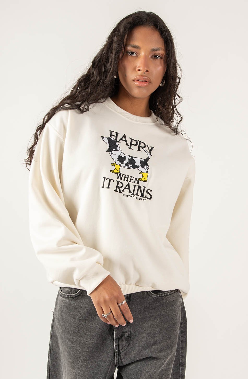 Sweat-shirt Happy When it Rains Ivory